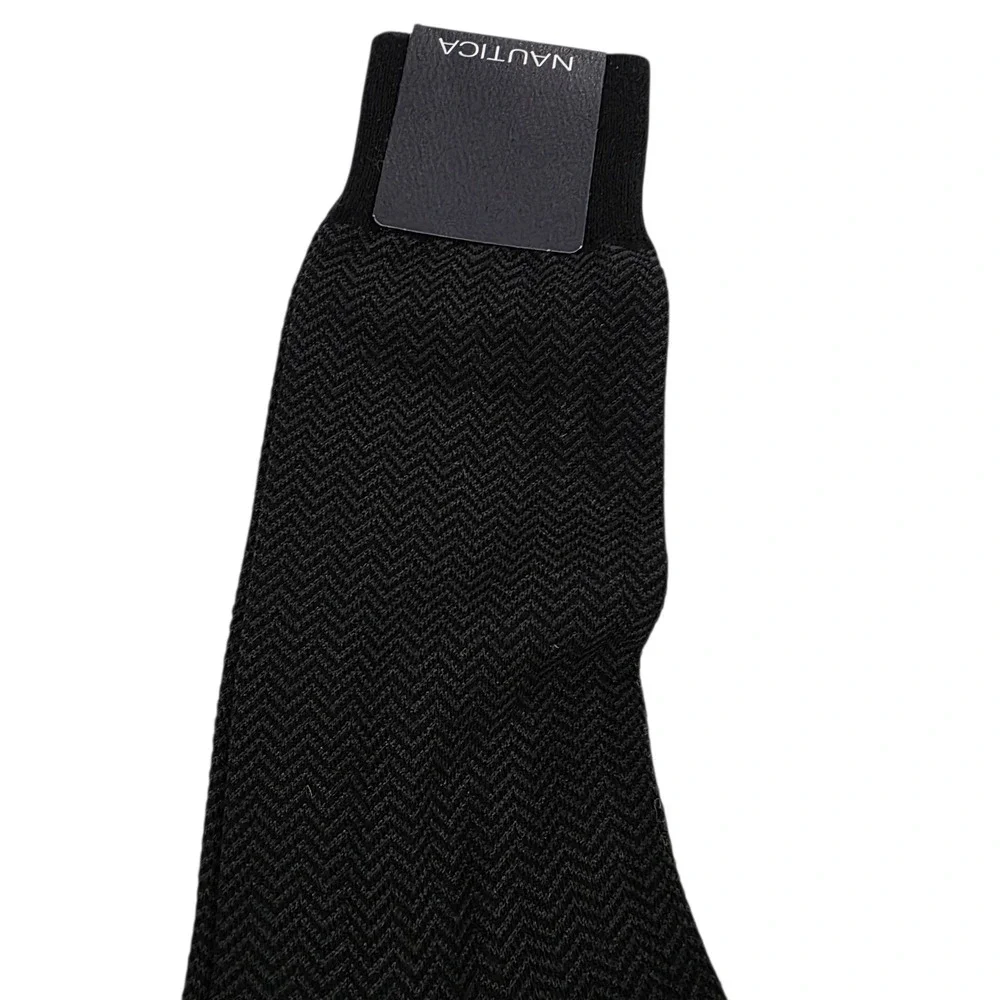 NWT Nautica Dress Socks Men 2 Pairs Black Solid Pattern Size 10-13 Combed Cotton